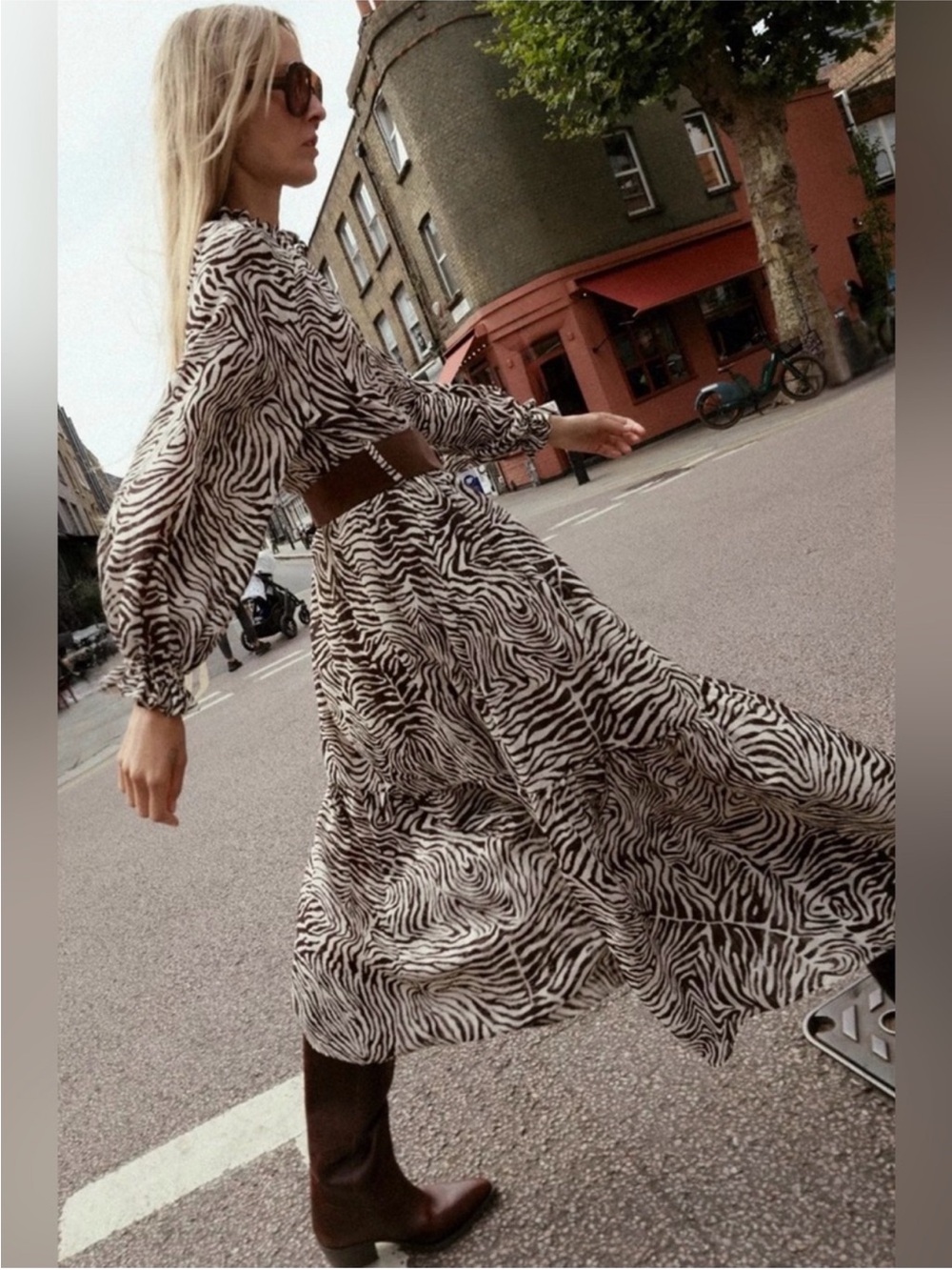Zara Zebra Animal Print Belted Midi Dress L NWT - Picture 3 of 11